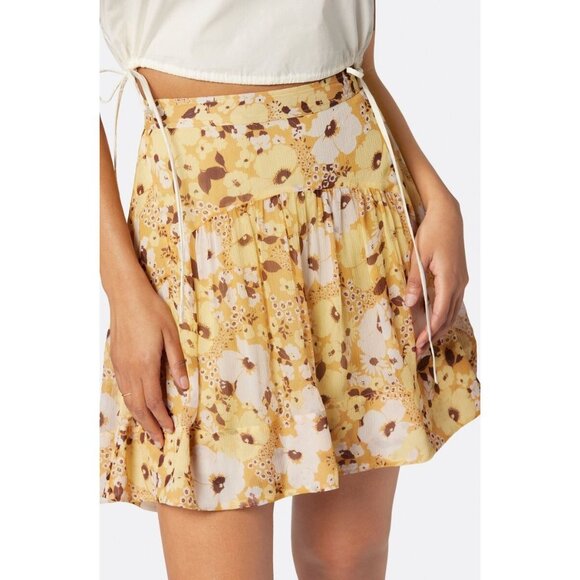 JOIE Lesly Amber Gold Yellow Floral Silk Chiffon Flowy Mini Skirt, Size 6 - Picture 2 of 14